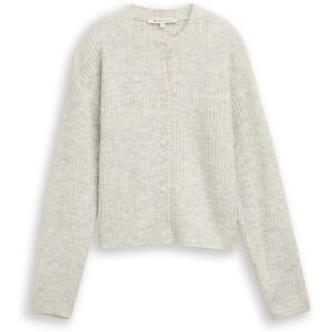 TOM TAILOR DENIM Damen Cosy Cardigan mit Rundhalsausschnitt, weiß, Meliert, Gr. M TOM TAILOR DENIM Damen Cosy Cardigan mit Rundhalsausschnitt, weiß, Meliert, Gr. M