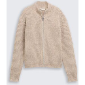 TOM TAILOR DENIM Damen Cardigan mit Reißverschluss, beige, Meliert, Gr. XXL TOM TAILOR DENIM Damen Cardigan mit Reißverschluss, beige, Meliert, Gr. XXL