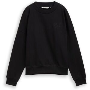 TOM TAILOR DENIM Damen Sweatshirt mit Glitzer-Stickerei, schwarz, Uni, Gr. M TOM TAILOR DENIM Damen Sweatshirt mit Glitzer-Stickerei, schwarz, Uni, Gr. M