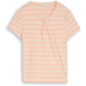 TOM TAILOR DENIM Damen Henley T-Shirt mit Streifenmuster, orange, Gestreift, Gr. L TOM TAILOR DENIM Damen Henley T-Shirt mit Streifenmuster, orange, Gestreift, Gr. L