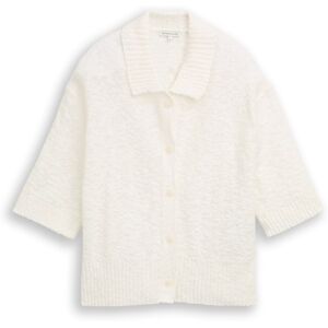 TOM TAILOR Damen Loose Fit Bouclé Cardigan mit Kragen, weiß, Uni, Gr. M TOM TAILOR Damen Loose Fit Bouclé Cardigan mit Kragen, weiß, Uni, Gr. M
