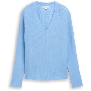 TOM TAILOR Damen Strickpullover mit V-Ausschnitt, blau, Uni, Gr. XXL TOM TAILOR Damen Strickpullover mit V-Ausschnitt, blau, Uni, Gr. XXL