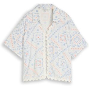 TOM TAILOR DENIM Damen Boxy Fit Bluse mit Leinenanteil, weiß, Gemustert, Gr. XL TOM TAILOR DENIM Damen Boxy Fit Bluse mit Leinenanteil, weiß, Gemustert, Gr. XL