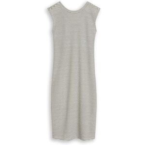TOM TAILOR DENIM Damen Fitted Jacquard Midi-Kleid, weiß, Gestreift, Gr. XL TOM TAILOR DENIM Damen Fitted Jacquard Midi-Kleid, weiß, Gestreift, Gr. XL