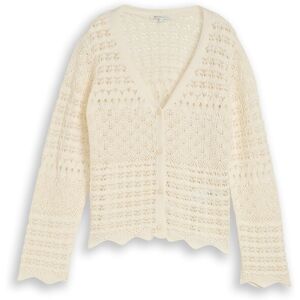 TOM TAILOR DENIM Damen Relaxed Fit Cardigan mit Lochmuster, weiß, Uni, Gr. S TOM TAILOR DENIM Damen Relaxed Fit Cardigan mit Lochmuster, weiß, Uni, Gr. S
