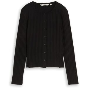 TOM TAILOR DENIM Damen Pointelle Cardigan mit Knopfleiste, schwarz, Uni, Gr. M TOM TAILOR DENIM Damen Pointelle Cardigan mit Knopfleiste, schwarz, Uni, Gr. M