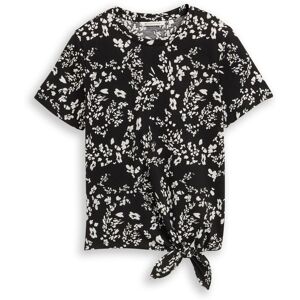 TOM TAILOR DENIM Damen T-Shirt mit Knotendetail, schwarz, Geblümt, Gr. L TOM TAILOR DENIM Damen T-Shirt mit Knotendetail, schwarz, Geblümt, Gr. L