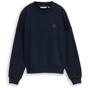 TOM TAILOR DENIM Damen Sweatshirt mit Herz-Detail, blau, Uni, Gr. M TOM TAILOR DENIM Damen Sweatshirt mit Herz-Detail, blau, Uni, Gr. M