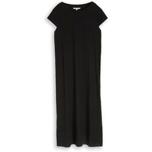 TOM TAILOR DENIM Damen Loose Fit Midi-Kleid mit Rippstruktur, schwarz, Uni, Gr. XXL TOM TAILOR DENIM Damen Loose Fit Midi-Kleid mit Rippstruktur, schwarz, Uni, Gr. XXL