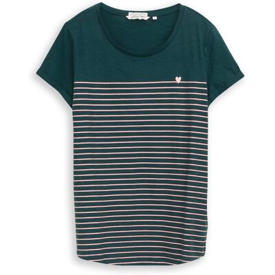 TOM TAILOR DENIM Damen Gestreiftes T-Shirt, grün, Gestreift, Gr. XXL TOM TAILOR DENIM Damen Gestreiftes T-Shirt, grün, Gestreift, Gr. XXL