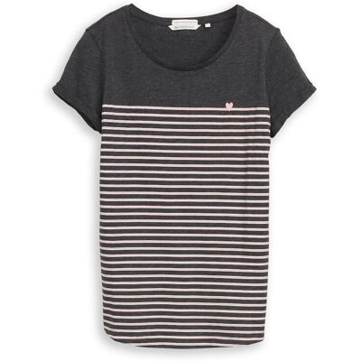 TOM TAILOR DENIM Damen Gestreiftes T-Shirt, grau, Gestreift, Gr. S TOM TAILOR DENIM Damen Gestreiftes T-Shirt, grau, Gestreift, Gr. S