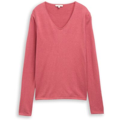TOM TAILOR Damen Pullover mit V-Ausschnitt, rot, Uni, Gr. XXL TOM TAILOR Damen Pullover mit V-Ausschnitt, rot, Uni, Gr. XXL