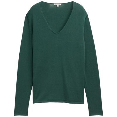 TOM TAILOR Damen Strickpullover mit V-Ausschnitt, grün, Uni, Gr. XS TOM TAILOR Damen Strickpullover mit V-Ausschnitt, grün, Uni, Gr. XS