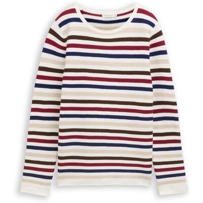 TOM TAILOR Damen Strickpullover aus Baumwolle, rot, Gestreift, Gr. S TOM TAILOR Damen Strickpullover aus Baumwolle, rot, Gestreift, Gr. S