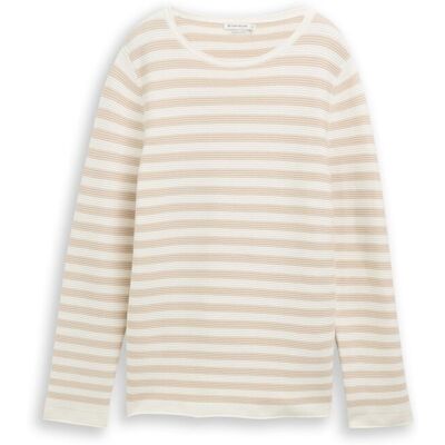 TOM TAILOR Damen Strickpullover aus Baumwolle, beige, Gestreift, Gr. L TOM TAILOR Damen Strickpullover aus Baumwolle, beige, Gestreift, Gr. L