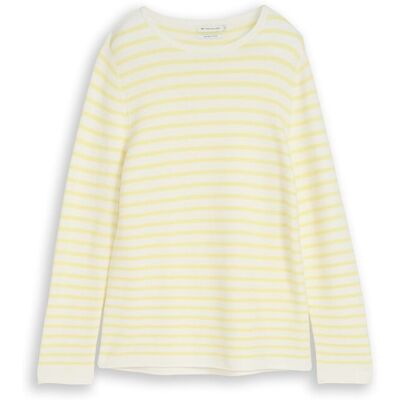 TOM TAILOR Damen Strickpullover aus Baumwolle, gelb, Gestreift, Gr. M TOM TAILOR Damen Strickpullover aus Baumwolle, gelb, Gestreift, Gr. M