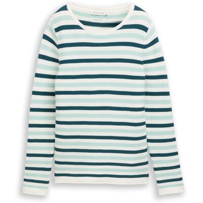 TOM TAILOR Damen Strickpullover aus Baumwolle, grün, Gestreift, Gr. XL TOM TAILOR Damen Strickpullover aus Baumwolle, grün, Gestreift, Gr. XL