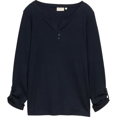 TOM TAILOR Damen Langarmshirt mit Turn-Up-Funktion, blau, Uni, Gr. S TOM TAILOR Damen Langarmshirt mit Turn-Up-Funktion, blau, Uni, Gr. S