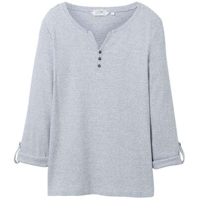 TOM TAILOR Damen Langarmshirt mit Bio-Baumwolle, blau, Gestreift, Gr. XL TOM TAILOR Damen Langarmshirt mit Bio-Baumwolle, blau, Gestreift, Gr. XL