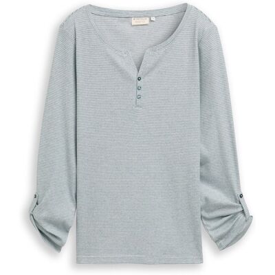 TOM TAILOR Damen Langarmshirt mit Turn-Up-Funktion, grün, Gestreift, Gr. L TOM TAILOR Damen Langarmshirt mit Turn-Up-Funktion, grün, Gestreift, Gr. L