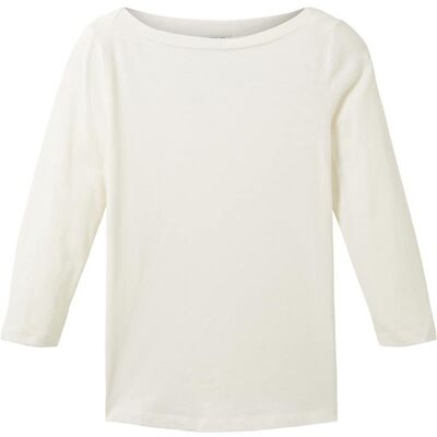 TOM TAILOR Damen Basic Longsleeve mit 3/4-Arm aus Baumwolle, weiß, Uni, Gr. XXXL TOM TAILOR Damen Basic Longsleeve mit 3/4-Arm aus Baumwolle, weiß, Uni, Gr. XXXL