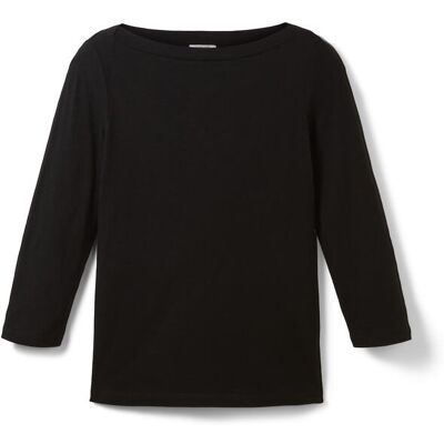 TOM TAILOR Damen Basic Longsleeve mit 3/4-Arm aus Baumwolle, schwarz, Uni, Gr. L TOM TAILOR Damen Basic Longsleeve mit 3/4-Arm aus Baumwolle, schwarz, Uni, Gr. L