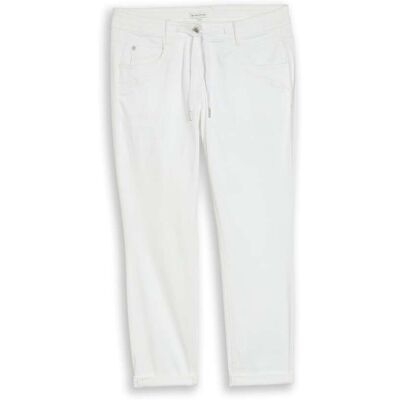 TOM TAILOR Damen Tapered Relaxed Hose, weiß, Uni, Gr. 46/28 TOM TAILOR Damen Tapered Relaxed Hose, weiß, Uni, Gr. 46/28