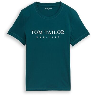 TOM TAILOR Damen T-Shirt mit Logo-Stickerei, grün, Uni, Gr. XS TOM TAILOR Damen T-Shirt mit Logo-Stickerei, grün, Uni, Gr. XS