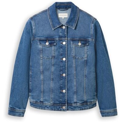 TOM TAILOR Damen Plus Size - Jeansjacke mit Bio-Baumwolle, blau, Uni, Gr. 46 TOM TAILOR Damen Plus Size - Jeansjacke mit Bio-Baumwolle, blau, Uni, Gr. 46