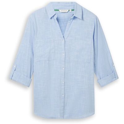 TOM TAILOR Damen Plus Size - Bluse mit Brusttaschen, blau, Uni, Gr. 52 TOM TAILOR Damen Plus Size - Bluse mit Brusttaschen, blau, Uni, Gr. 52
