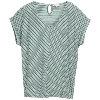 TOM TAILOR Damen Loose Fit Jacquard T-Shirt, grün, Gemustert, Gr. XS TOM TAILOR Damen Loose Fit Jacquard T-Shirt, grün, Gemustert, Gr. XS