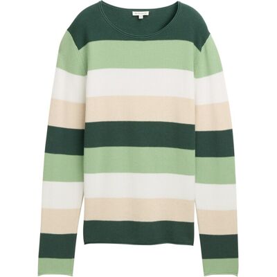 TOM TAILOR Damen Strickpullover mit Rundhalsausschnitt, grün, Gestreift, Gr. L TOM TAILOR Damen Strickpullover mit Rundhalsausschnitt, grün, Gestreift, Gr. L