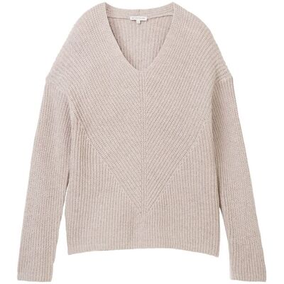 TOM TAILOR Damen Strickpullover mit V-Ausschnitt, weiß, Uni, Gr. XL TOM TAILOR Damen Strickpullover mit V-Ausschnitt, weiß, Uni, Gr. XL