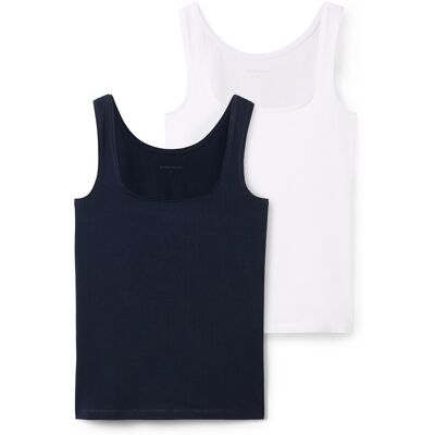 TOM TAILOR Damen Basic Top im 2er-Pack, blau, Uni, Gr. S TOM TAILOR Damen Basic Top im 2er-Pack, blau, Uni, Gr. S
