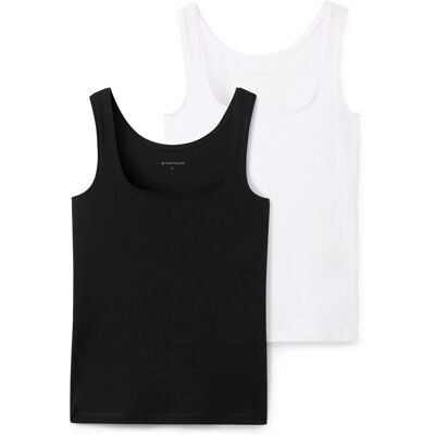 TOM TAILOR Damen Basic Top im 2er-Pack, schwarz, Uni, Gr. XL TOM TAILOR Damen Basic Top im 2er-Pack, schwarz, Uni, Gr. XL