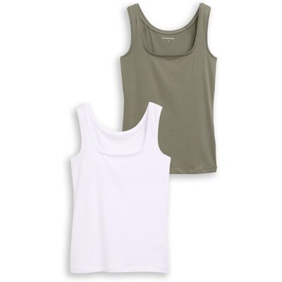 TOM TAILOR Damen Basic Top im 2er-Pack, grün, Uni, Gr. S TOM TAILOR Damen Basic Top im 2er-Pack, grün, Uni, Gr. S