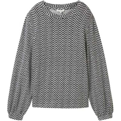 TOM TAILOR Damen Langarmshirt mit Muster, grau, Fischgrät, Gr. M TOM TAILOR Damen Langarmshirt mit Muster, grau, Fischgrät, Gr. M