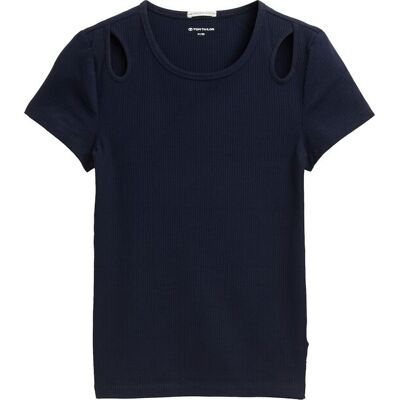 TOM TAILOR Mädchen Ripp T-Shirt mit Cut-Outs, blau, Uni, Gr. 152 TOM TAILOR Mädchen Ripp T-Shirt mit Cut-Outs, blau, Uni, Gr. 152