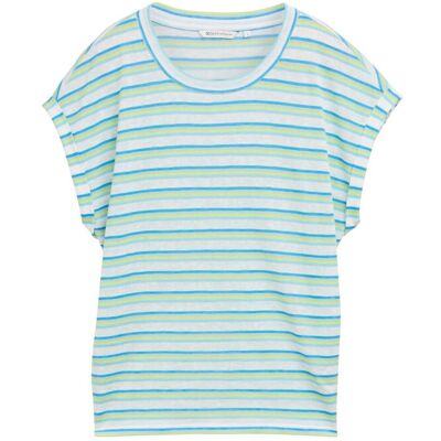 TOM TAILOR DENIM Damen T-Shirt mit Streifenmuster, weiß, Gestreift, Gr. XS TOM TAILOR DENIM Damen T-Shirt mit Streifenmuster, weiß, Gestreift, Gr. XS