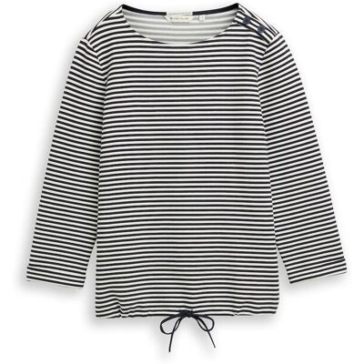 TOM TAILOR Damen Langarmshirt mit Knopf-Details, blau, Gestreift, Gr. XL TOM TAILOR Damen Langarmshirt mit Knopf-Details, blau, Gestreift, Gr. XL