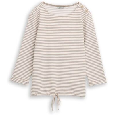TOM TAILOR Damen Langarmshirt mit Knopf-Details, beige, Gestreift, Gr. S TOM TAILOR Damen Langarmshirt mit Knopf-Details, beige, Gestreift, Gr. S