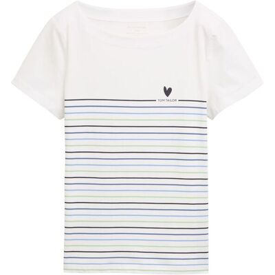 TOM TAILOR Damen T-Shirt mit Streifenmuster, weiß, Uni, Gr. S TOM TAILOR Damen T-Shirt mit Streifenmuster, weiß, Uni, Gr. S