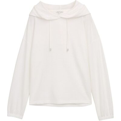 TOM TAILOR Damen Langarmshirt mit Kapuze, weiß, Uni, Gr. L TOM TAILOR Damen Langarmshirt mit Kapuze, weiß, Uni, Gr. L