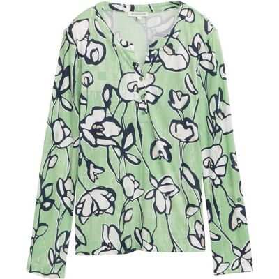 TOM TAILOR Damen Henley Langarmshirt mit Muster, grün, Geblümt, Gr. S TOM TAILOR Damen Henley Langarmshirt mit Muster, grün, Geblümt, Gr. S
