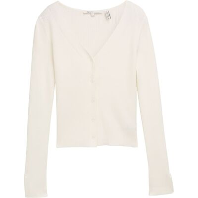 TOM TAILOR DENIM Damen Ripp Cardigan mit Ärmelschlitzen, weiß, Uni, Gr. M TOM TAILOR DENIM Damen Ripp Cardigan mit Ärmelschlitzen, weiß, Uni, Gr. M