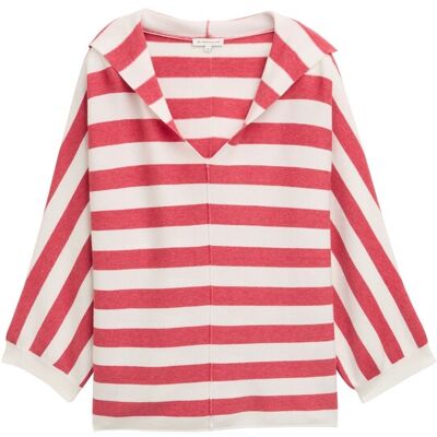 TOM TAILOR Damen Loose Fit Strickpullover mit Kapuze, rot, Gestreift, Gr. S TOM TAILOR Damen Loose Fit Strickpullover mit Kapuze, rot, Gestreift, Gr. S
