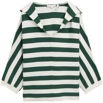 TOM TAILOR Damen Loose Fit Strickpullover mit Kapuze, grün, Gestreift, Gr. XXL TOM TAILOR Damen Loose Fit Strickpullover mit Kapuze, grün, Gestreift, Gr. XXL