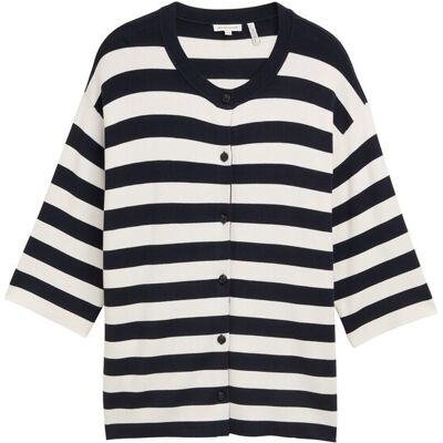 TOM TAILOR Damen Plus Size - Cardigan mit Streifenmuster, blau, Gestreift, Gr. 44 TOM TAILOR Damen Plus Size - Cardigan mit Streifenmuster, blau, Gestreift, Gr. 44