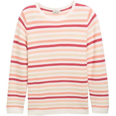 TOM TAILOR Damen Plus Size - Strickpullover mit Bio-Baumwolle, orange, Gestreift, Gr. 46 TOM TAILOR Damen Plus Size - Strickpullover mit Bio-Baumwolle, orange, Gestreift, Gr. 46