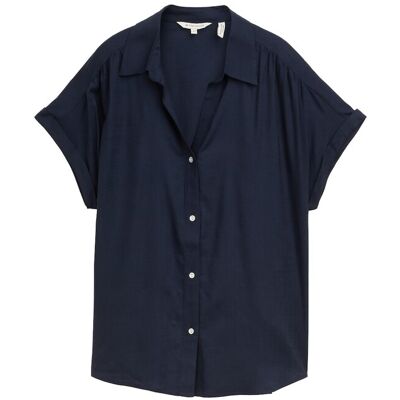 TOM TAILOR Damen Loose Fit Bluse aus Viskose, blau, Uni, Gr. 46 TOM TAILOR Damen Loose Fit Bluse aus Viskose, blau, Uni, Gr. 46